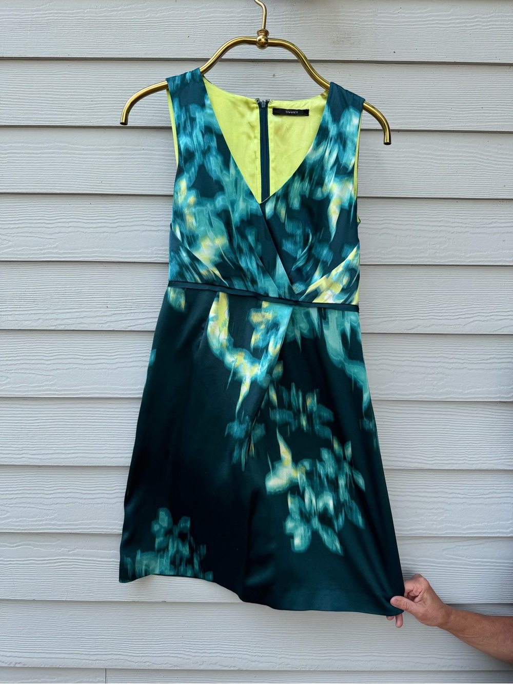 Tahari Teal & Lime V-Neck Floral Mini Dress
